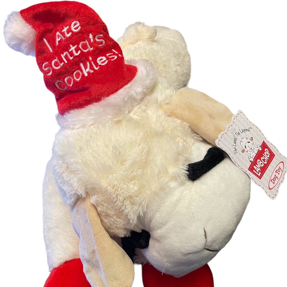 Multipet Holiday Lambchop 24" Plush Lamb Chop Dog Toy Christmas Santa Hat Cookie